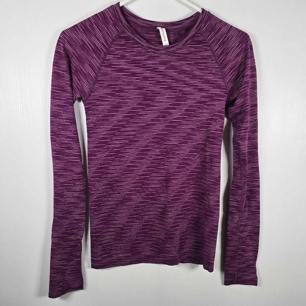 NWOT Athleta Momentum Spacedye Long Sleeve Berry Blast Athletic Top Size XS